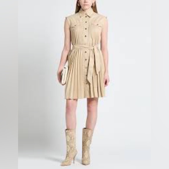 Sandro beige Alice Pleated twill shirtdress - Picture 8 of 13